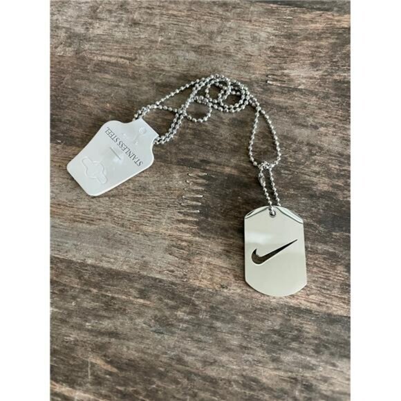 NEW Nike SILVER NECKLACE Stainless Steel 24" CHAIN DOGTAG ADJUSTER SWOOSH - Picture 5 of 11